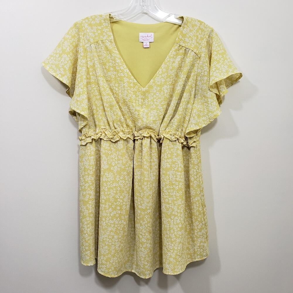 Isabel maternity floral print ruffle waist short sleeve blouse woman's size S